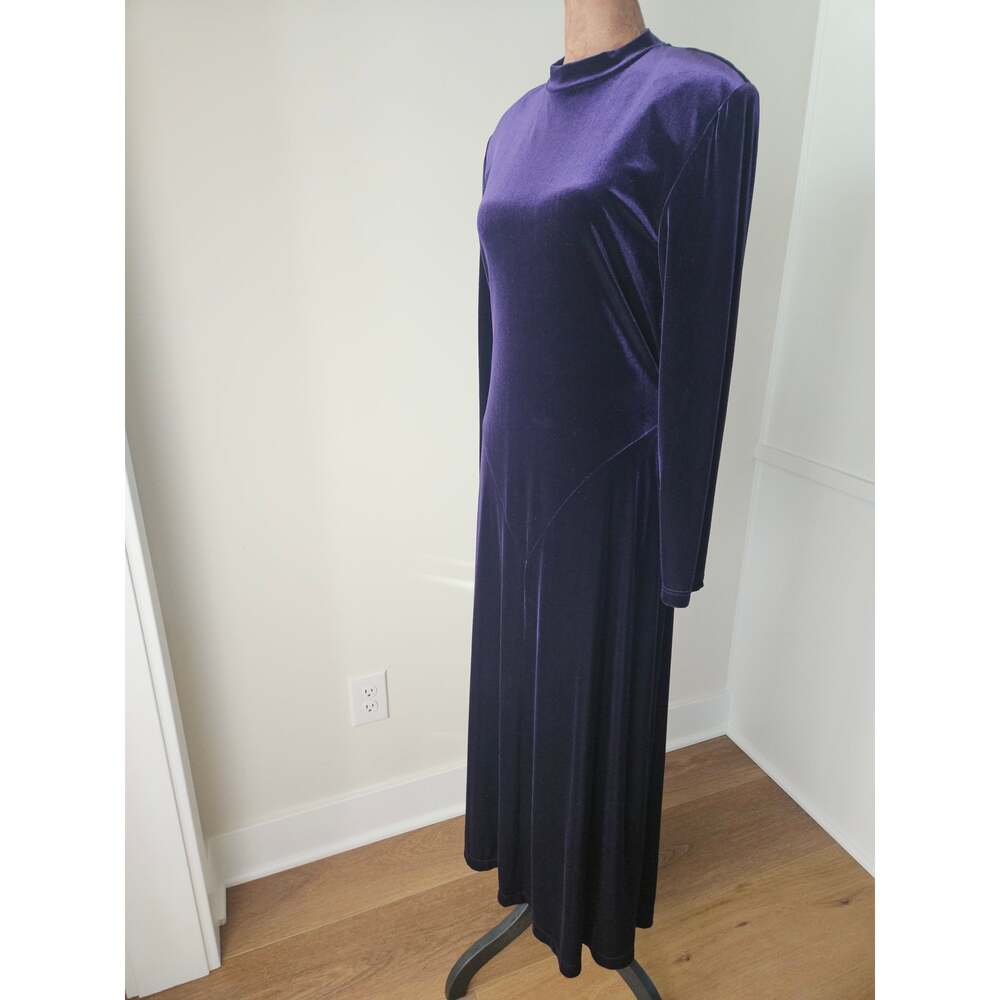Vintage Joseph Ribkoff Purple Velvet Maxi Dress Drop Waist 80s 90s Whimsigoth M - Picture 2 of 16